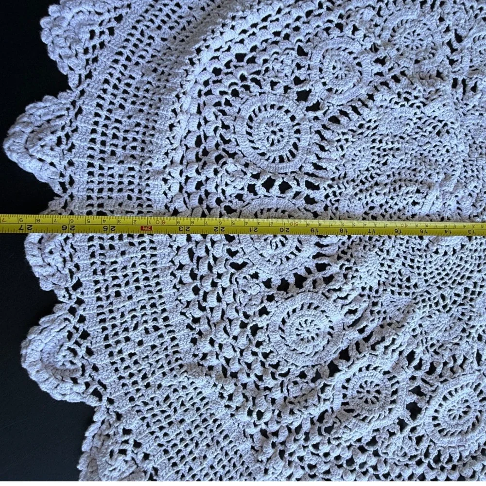 Vintage Handmad Light Pink Crochet Round Doily Table Topper Lace 27 Inch